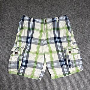 Aeropostale Men's‎ Cargo Shorts Size 32 Plaid Green Blue White Cargo Pockets